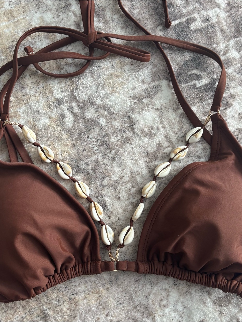 wild fable Brown Shell-Trim Triangle Bikini Top